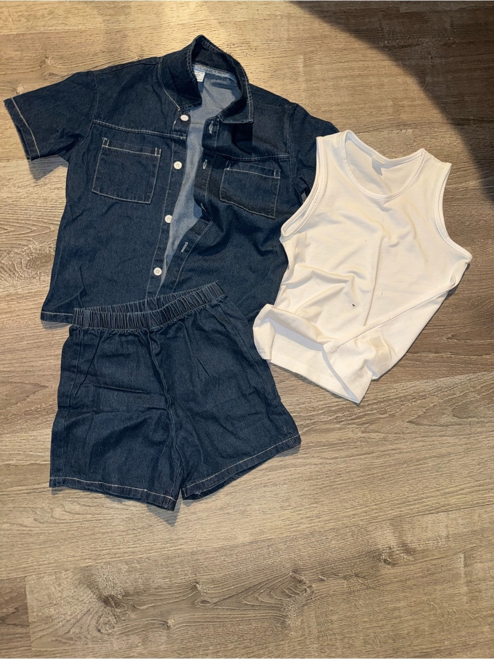 ‼️SALE‼️ SHEIN Denim Short Set with White Tank